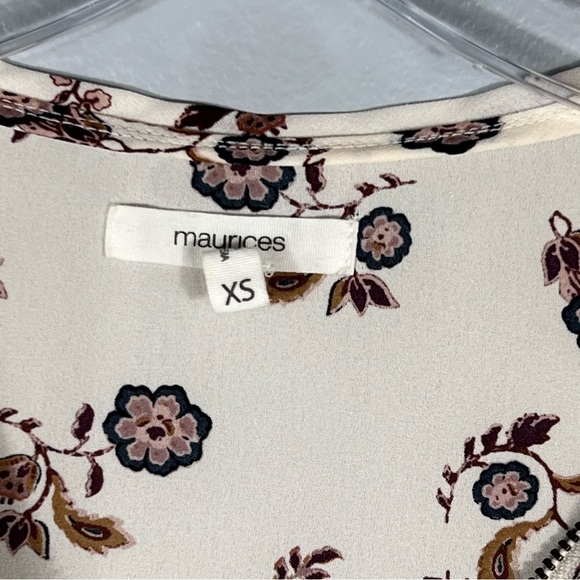 Cream Burgundy Boho Blouse Size XS Zip Neck Detail Tab Slv Festival Oversize Top - Picture 5 of 9